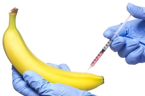 aumento do pene inxectable usando o exemplo dunha banana